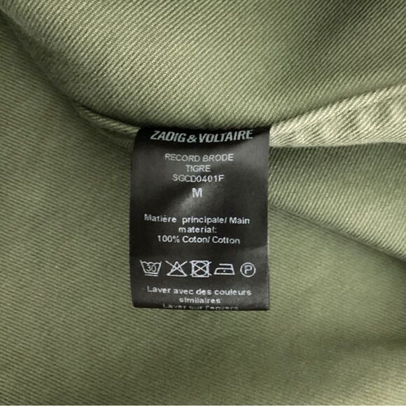 Zadig & Voltaire Size M Olive Green Record Brode Tigre Embroidered Dress Lace Up - Picture 8 of 10